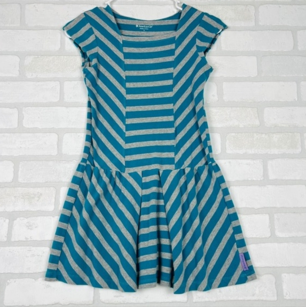 American Girl Teal & Gray Striped Casual Fit-and-Flare Dress